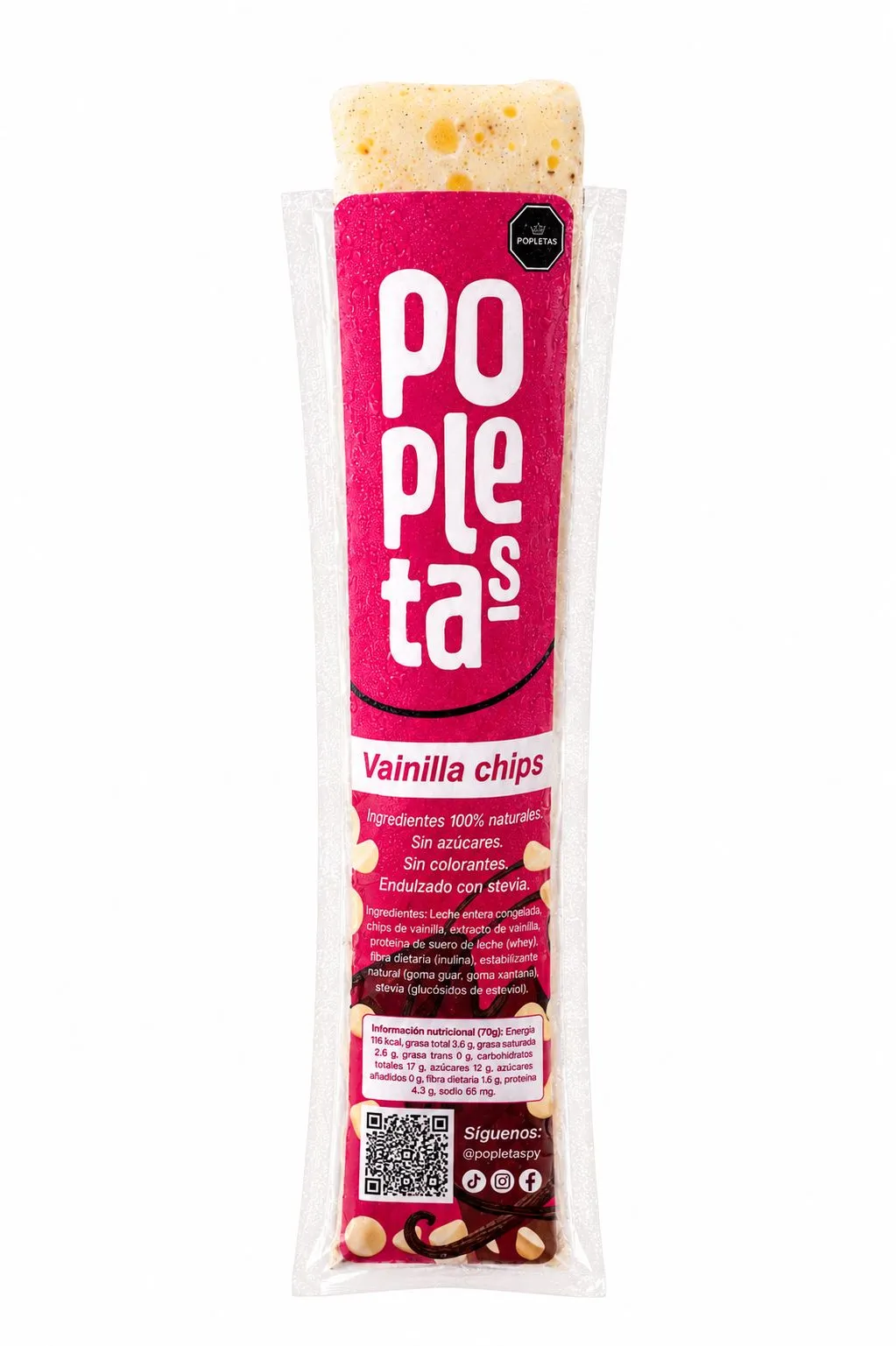 Paleta Popletas sabor Vainilla Chips